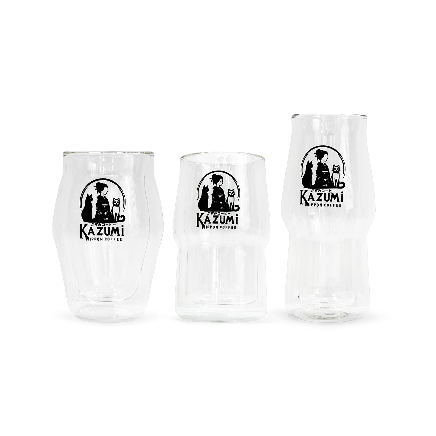Set of three double wall borosilicate coffee cups for clarity body aroma