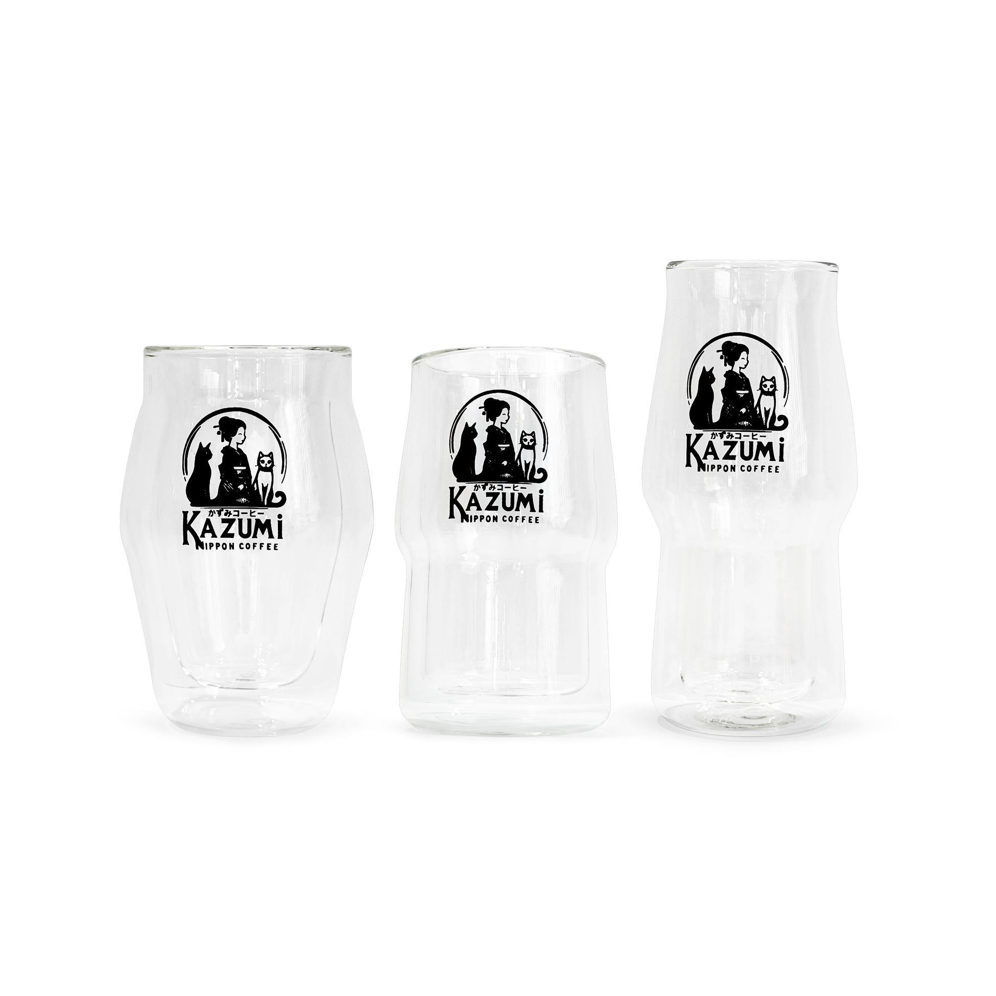 Set of three double wall borosilicate coffee cups for clarity body aroma